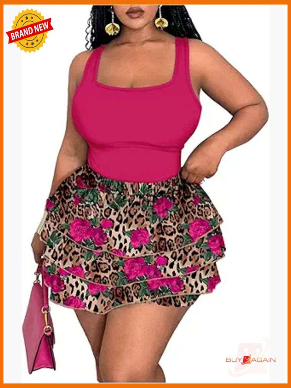 Plus Size 2 Piece Summer Outfit Floral Tank Top and Ruffle Shorts Set